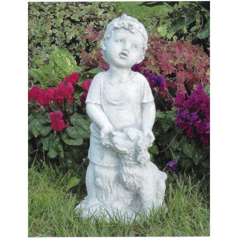 Knabe mit Hund Gartenfigur kaufen